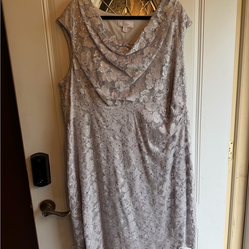 Dress Barn Silver Lace Cowl Neck Midi Dress